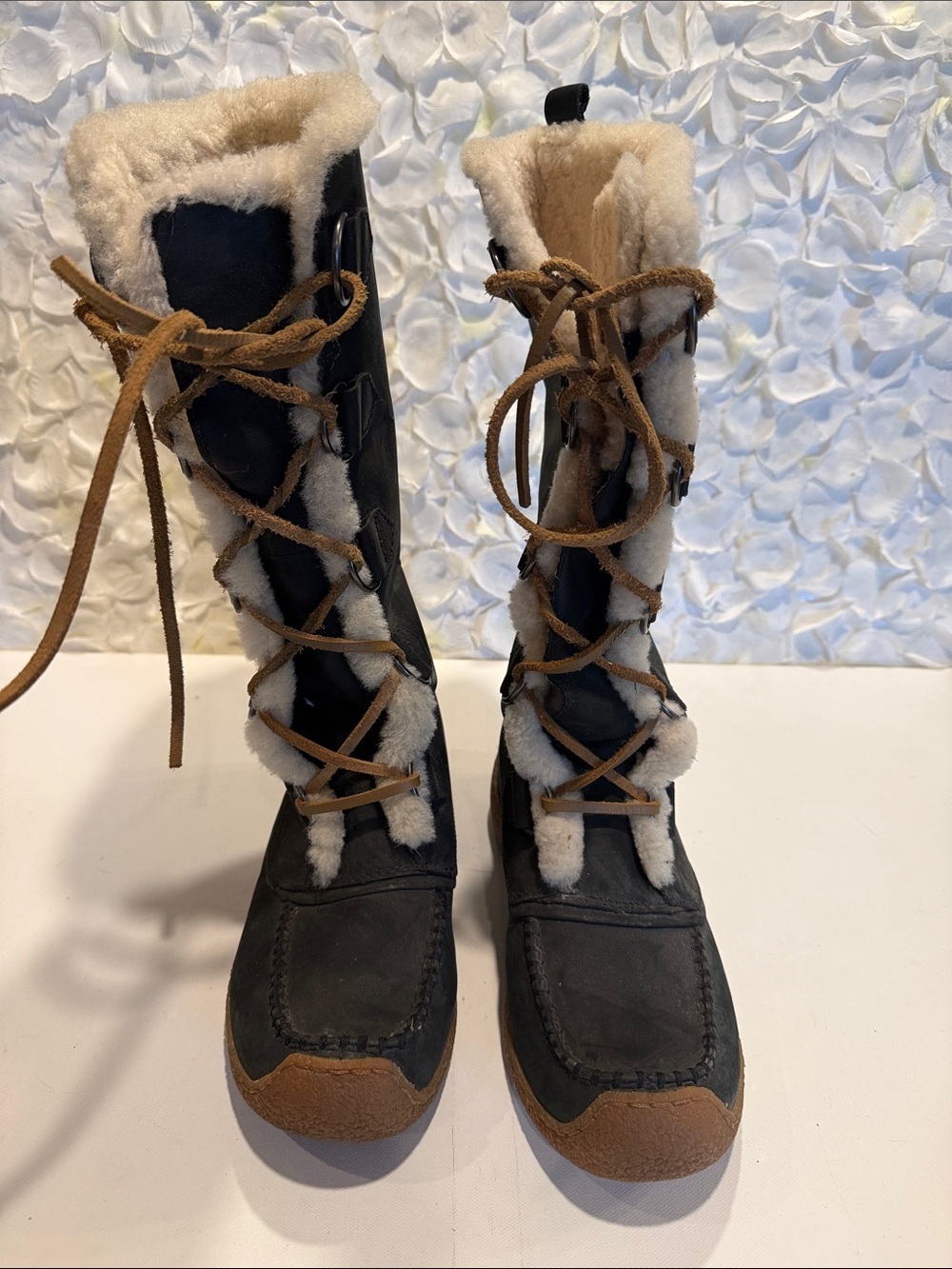 Sorel Black and Tan Shearling-Trim Winter Lace-Up Boots